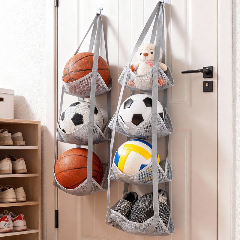 Sports Equipment Garage Storage - Wandmontierte Ballaufbewahrungstasche mit Netztaschen-Organizer für Basketball,